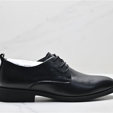 Ecco Lisbon 頭層牛皮 簡約商務 真皮磨砂 通勤百搭皮鞋