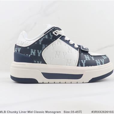 MLB Chunky Liner Mid Classic Monogram 低幫厚底休閒鞋