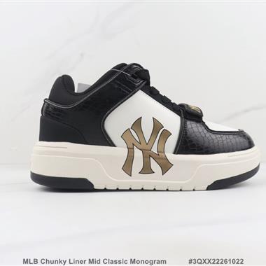 MLB Chunky Liner Mid Classic Monogram 低幫厚底休閒鞋
